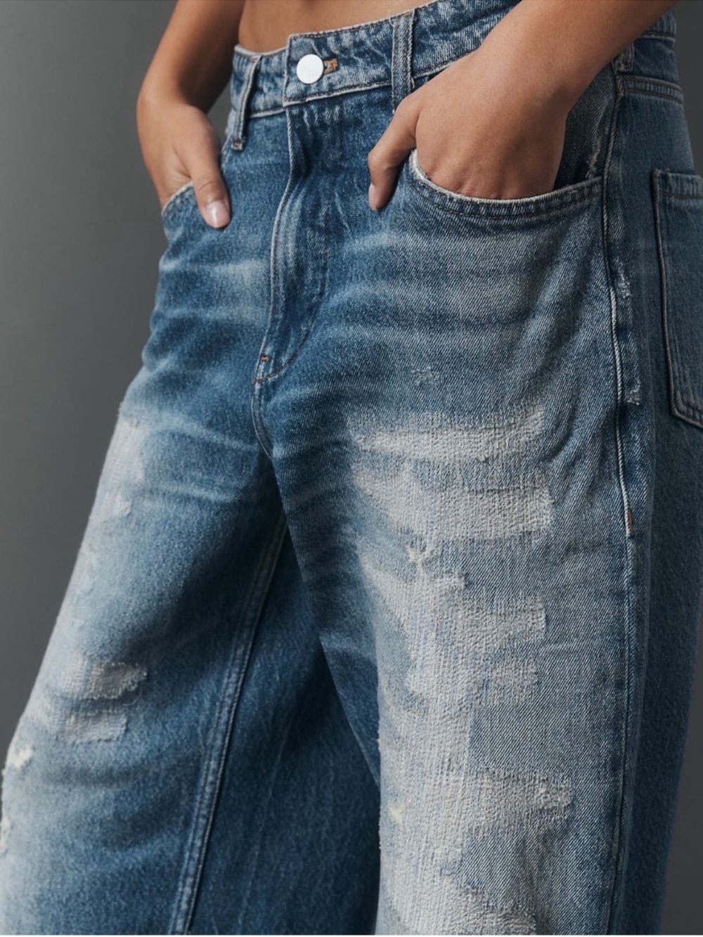 Pilcro Sloane Low Rise Distressed Slouchy Jeans Cuffed Hem - Picture 2 of 9